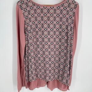 Talbots Swearer Blouse Large Pink Floral NormCore Traditional Classic